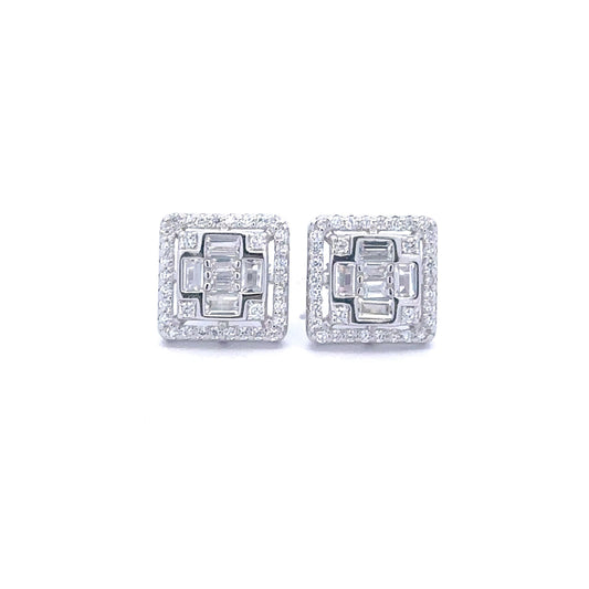 ELIN 925 CZ RHODIUM ICED OUT EARRINGS  |  9222721