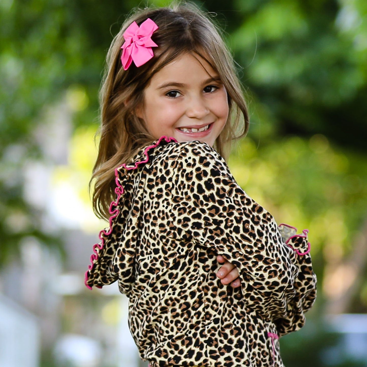 AnnLoren Girls Leopard Ruffle Hoodie 2 Pc Fashion Track Suit